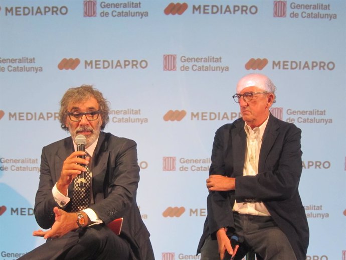 Tatxo Benet y Jaume Roures (Mediapro), en presentación de exposición