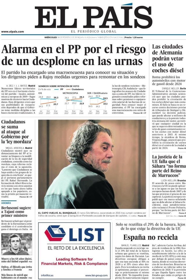 Portada de El País