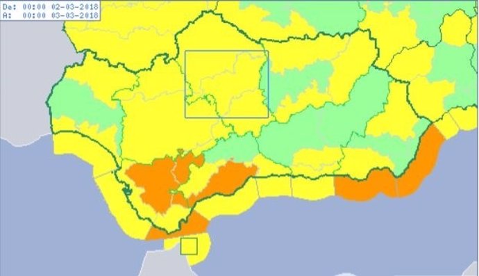 Avisos activos este 2 de marzo en Andalucía por el temporal de lluvia y viento