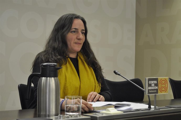 La diputada de Podemos, Marta de Santos, en rueda de prensa en las Cortes