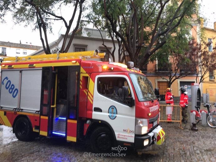 Bomberos actúan en Sevilla ante las incidencias del temporal de lluvia y viento