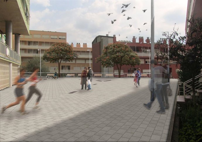 La nueva imagen de la plaza Raimon Casellas en el barrio de Can Baró