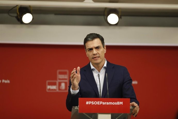 Rueda de prensa de Pedro Sánchez en la sede del PSOE