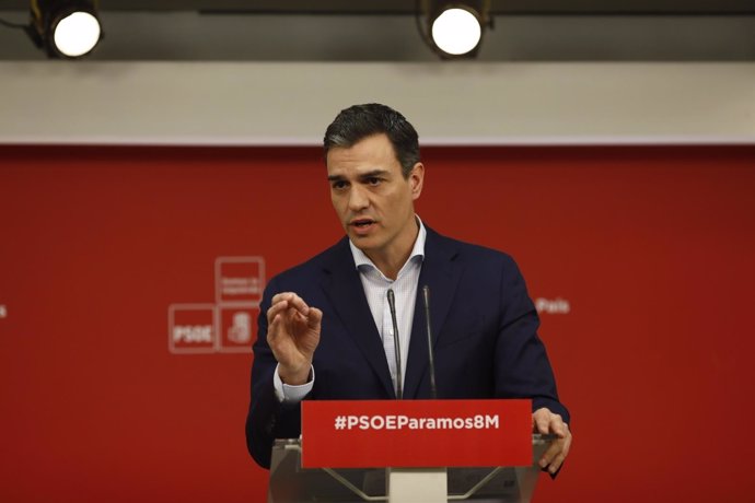 Rueda de prensa de Pedro Sánchez en la sede del PSOE