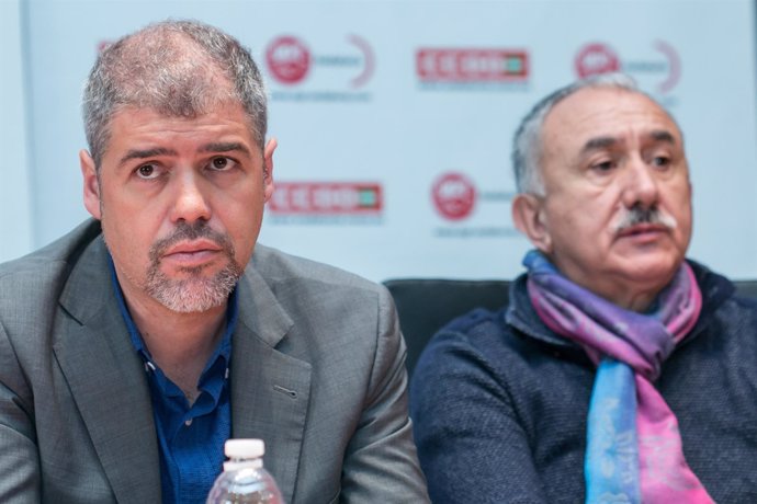 Unai Sordo y Pepe Álvarez, en rueda de prensa en Sevilla.