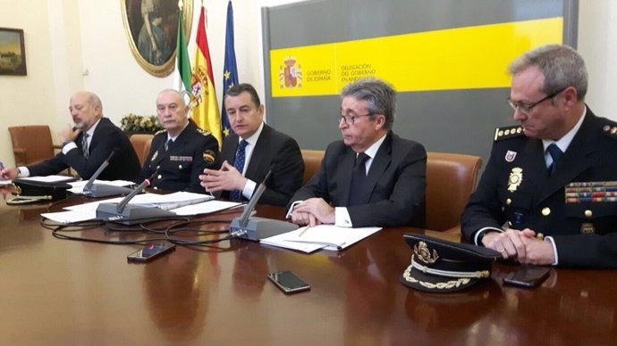 Delegado del Gobierno en Andalucía, Antonio Sanz, en rueda de prensa en Sevilla