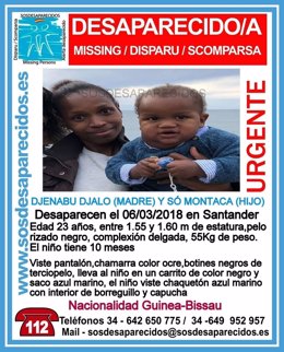 Cartel para la búsqueda de la madre y el hijo desaparecidos en Cantabria 