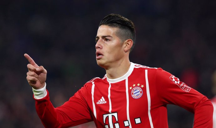 James Rodríguez celebra un gol con el Bayern Múnich