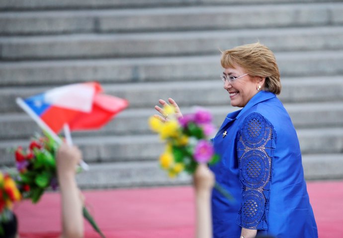 Chilean President Michelle Bachelet attends a welcoming ceremony ahead of the Be