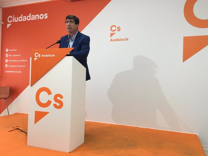 El líder andaluz de Cs, Juan Marín, en rueda de prensa