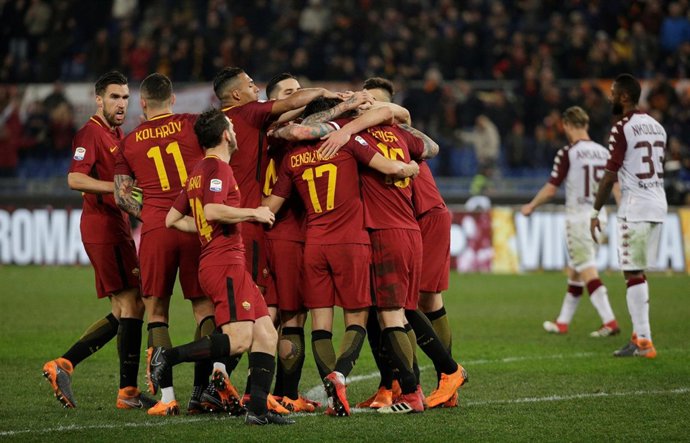 La Roma celebra un gol en el Estadio Olímpico