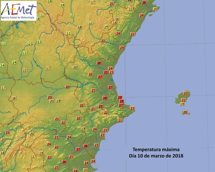 Temperaturas en la Comunitat Valenciana 10 de marzo