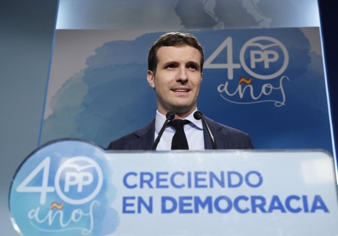 Rueda de prensa de Pablo Casado en la sede del PP