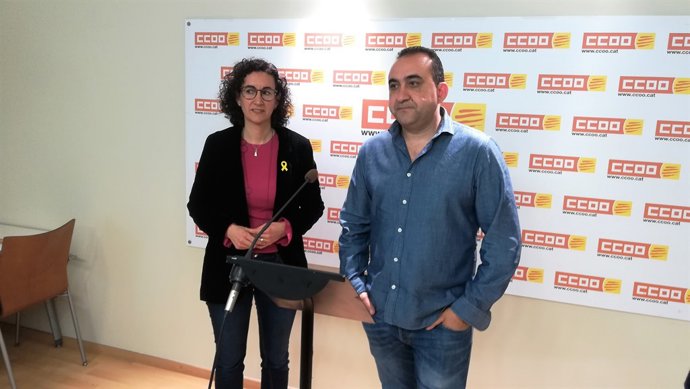 La líder d'ERC Marta Rovira, el de CC.OO. Catalunya Javier Pacheco
