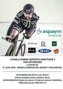 Cartel de la charla medallista paralímpico y campeón del mundo Juanjo Mendez