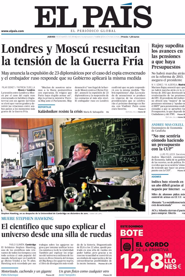 Portada de El País