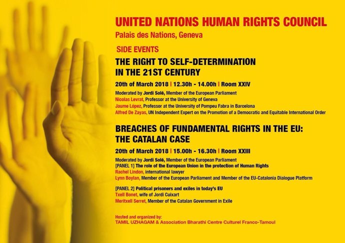 Cartel de un debate sobre derechos humanos en Ginebra