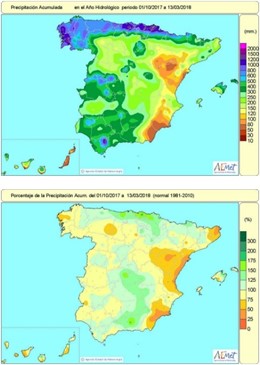 Evolución de las precipitaciones hasta el 13 de marzo de 2018