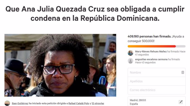 Petición en change.Org para que  Ana Julia Quezada cumpla condena en República 