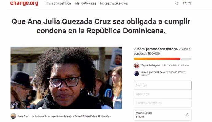 Petición en change.Org para que  Ana Julia Quezada cumpla condena en República 