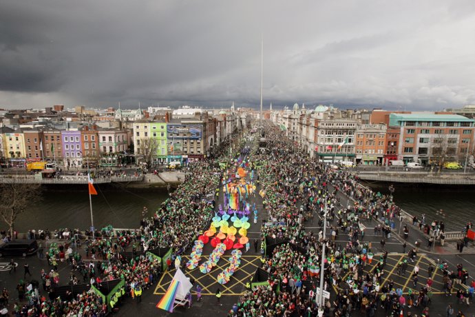 Huge crowds gather for the St Patrick's Day Parade on O'Connell Street, Dublin.