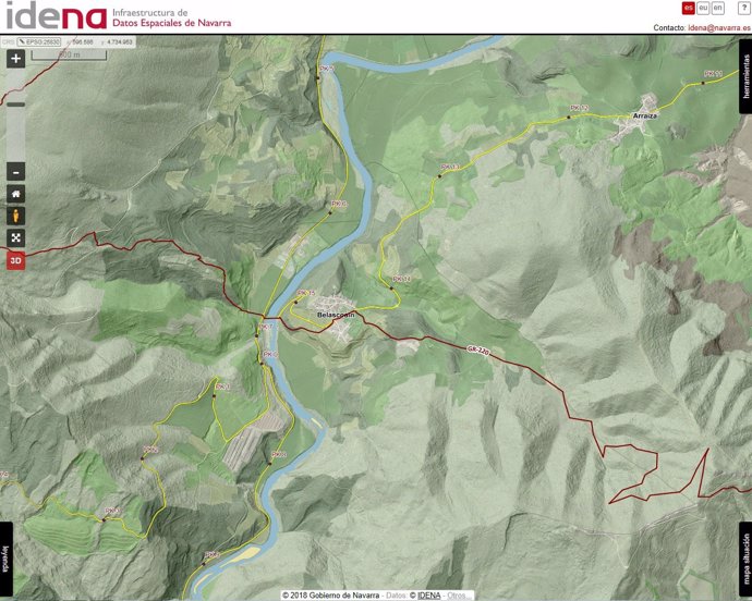 Captura de pantalla del mapa de IDENA de la ruta GR-220 a su paso por Belascoain