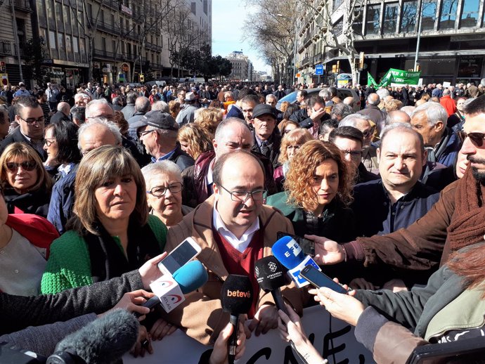 Miquel Iceta, primer secretario del PSC, en la manifestación de pensionistas