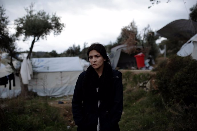 Una refugiada iraquí en un campo improvisado cerca de Moria