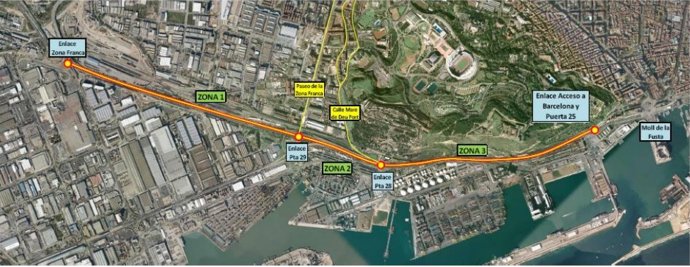 Zona a estudi d'ampliació en la Ronda Litoral de Barcelona