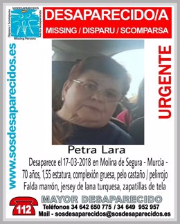Buscan a una mujer de 72 años desaparecida en Molina de Segura