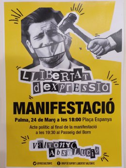 Cartel De La Manifestación De Este Sábado En Apoyo A Valtonyc En Palma