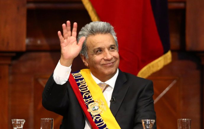 Ecuador's President Lenin Moreno waves during the inauguration ceremony at the N
