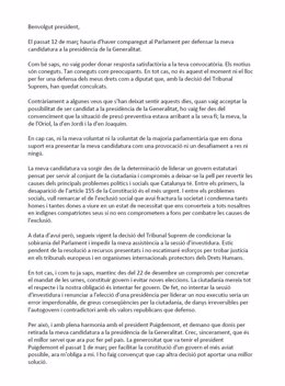 Carta de Jordi Sànchez (JxCat) al presidente del Parlament