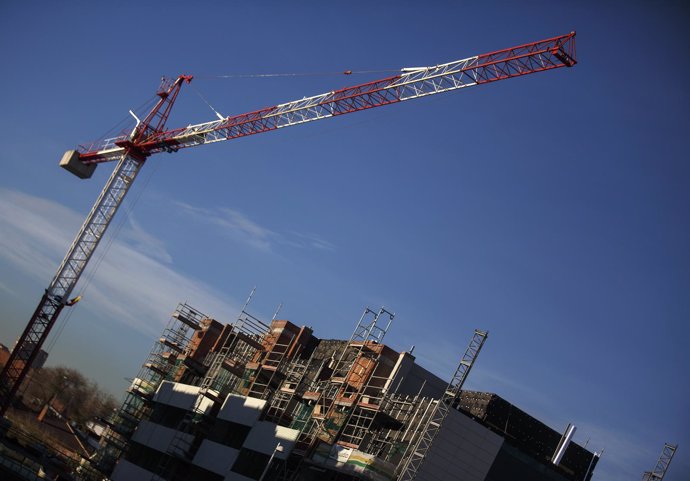 A general view shows a construction site of a residential block in the Valdebeba