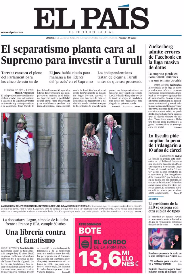 Portada de El País