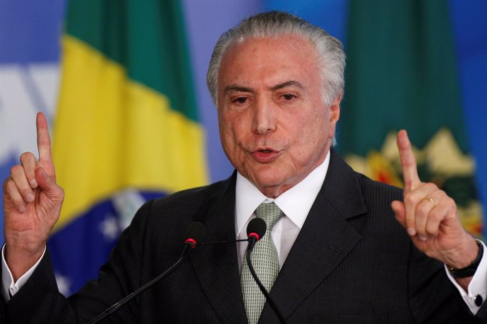 Brazil's President Michel Temer speaks during a swearing-in ceremony at the Plan
