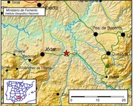 Localización del epicentro del terremoto registrado en Jódar (Jaén)