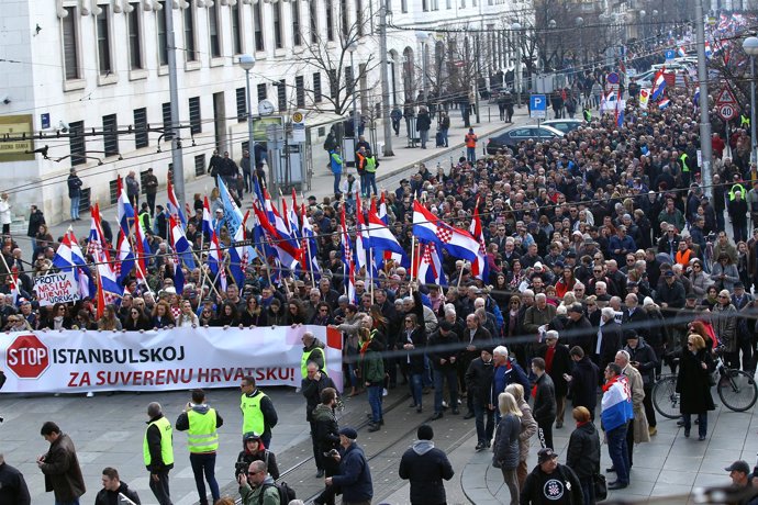 Manifestación en Zagreb contra la Convención de Estambul