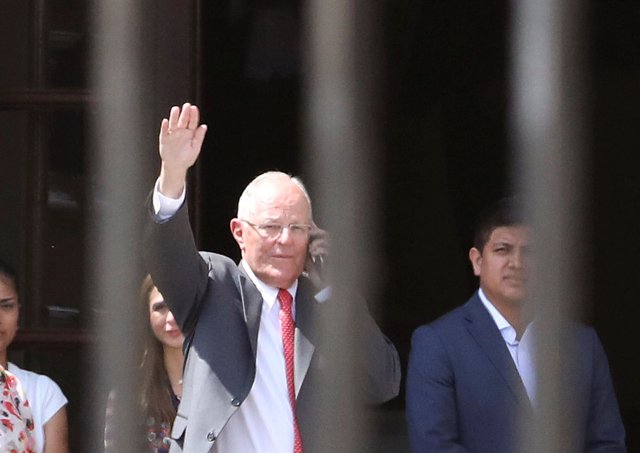 Peru's President Pedro Pablo Kuczynski leaves Government Palace after presenting