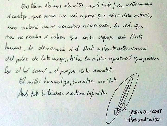 Carta de Jordi Cuixart a las parejas de los presos soberanistas