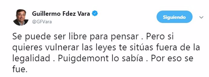 Mensaje de Fernández Vara en Twitter