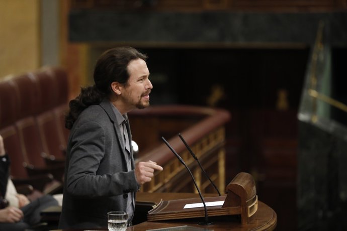 El líder de Podem, Pablo Iglesias, intervé en el Ple del Congrés