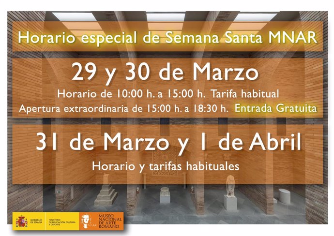 Horario extraordinario de Semana Santa en el MNAR de Mérida