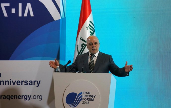 El primer ministro iraquí, Haider Al Abadi, en el Foro de la Energía en Bagdad.