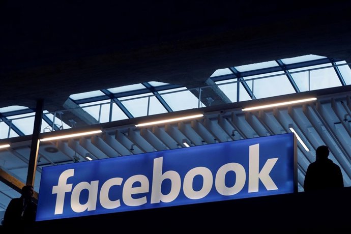 Facebook logo is seen  at a start-up companies gathering at Paris' S