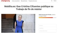 Una petición en Change.org recoge más de 58.000 firmas para que Cifuentes publique su Trabajo de Fin de Máster