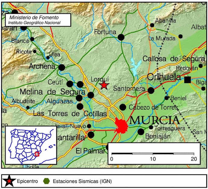 Imagen del lugar en el que ha tenido lugar el terremoto en Molina de Segura