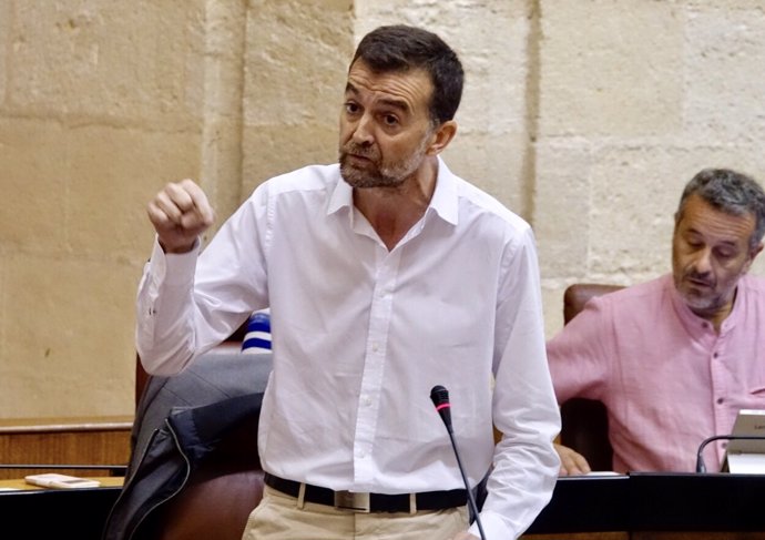 Antonio Maíllo (IULV-CA), durante su intervención en el Pleno del Parlamento