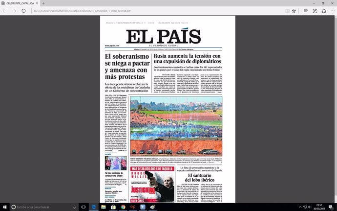 Portada de El País Primera Edición 31 de marzo
