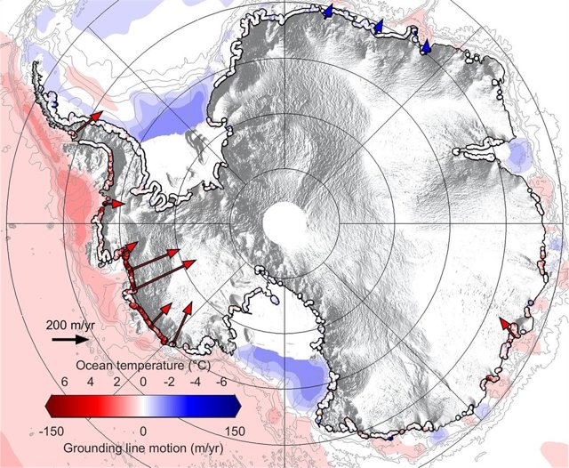 Las líneas marcana la retirada del hielo antártico